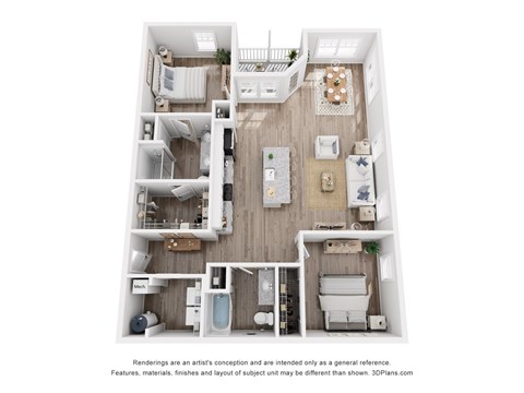 Floor plan for 2 beds, 2 baths, 1316 sqft
